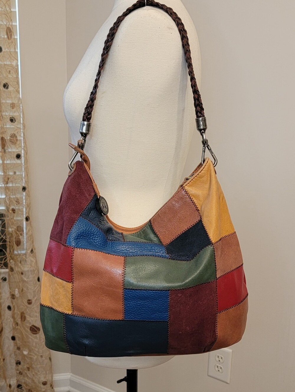 The Sak Purse Indio Patchwork Boho 70s Hippie Slouchy Shoulder Bag Leather Suede